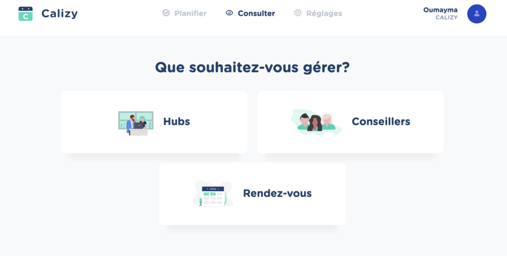 Interface Calizy App: Consulter